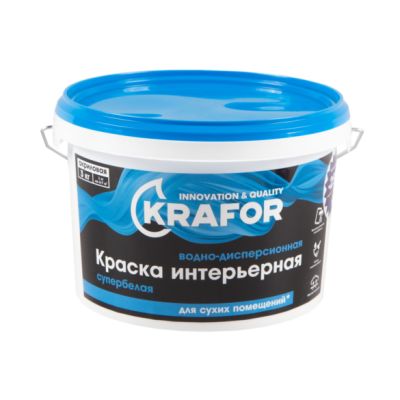 Краска В/Д интер супербелая 3кг (1) Krafor (син) в Тамбове