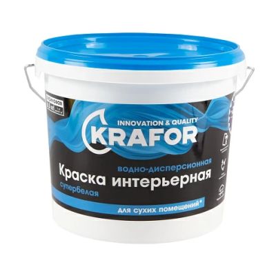 Краска В/Д интер супербелая 6,5кг (1) Krafor (син) в Тамбове